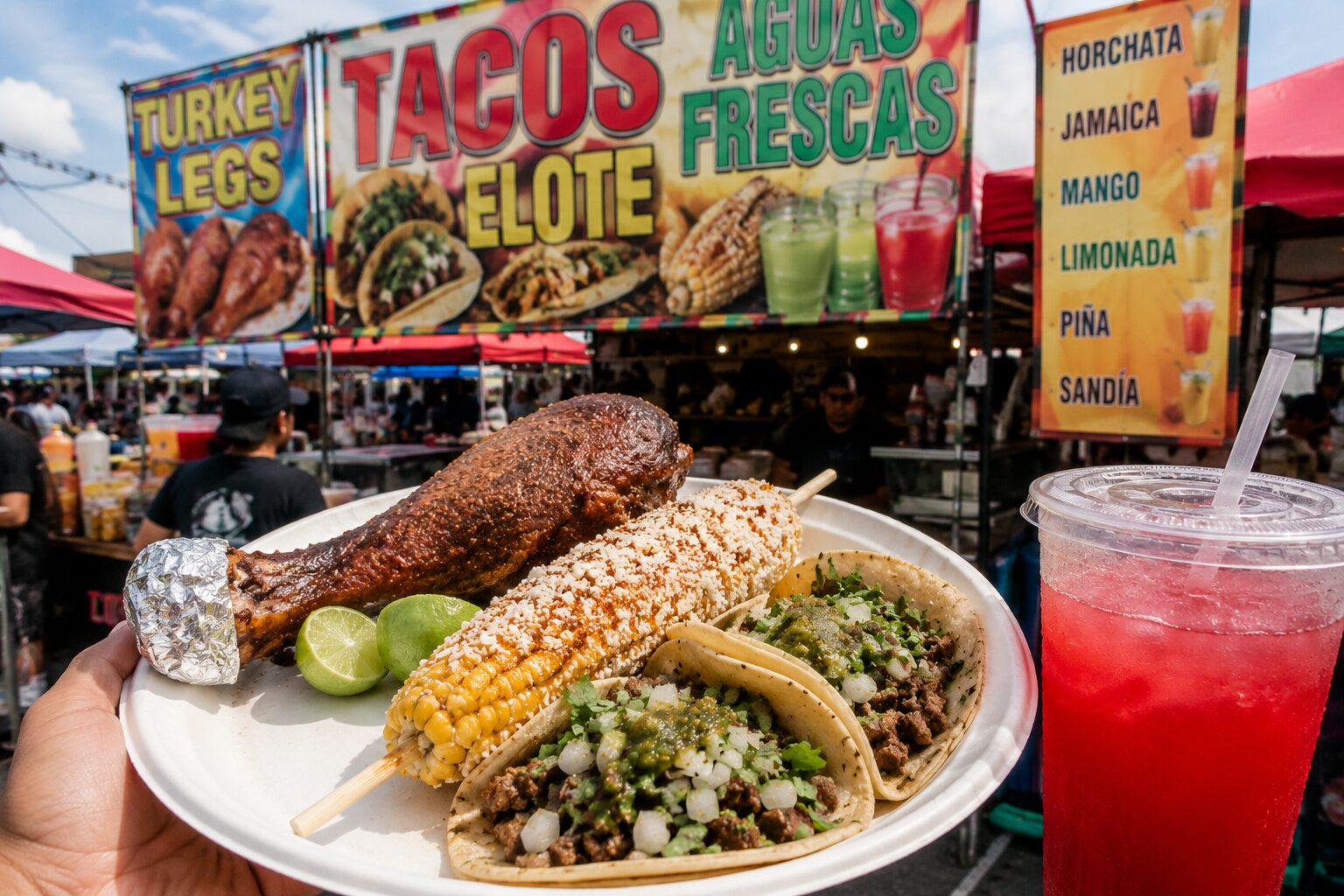 San Antonio flea market food vendors and shoppers